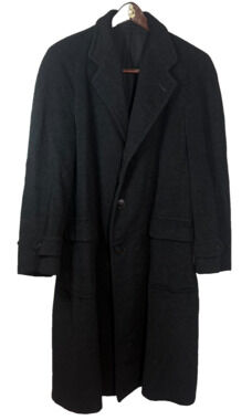 Vintage Bond Clothes Wool Trench Coat — Men’s XL, Black/Grey, 1960s Overcoat